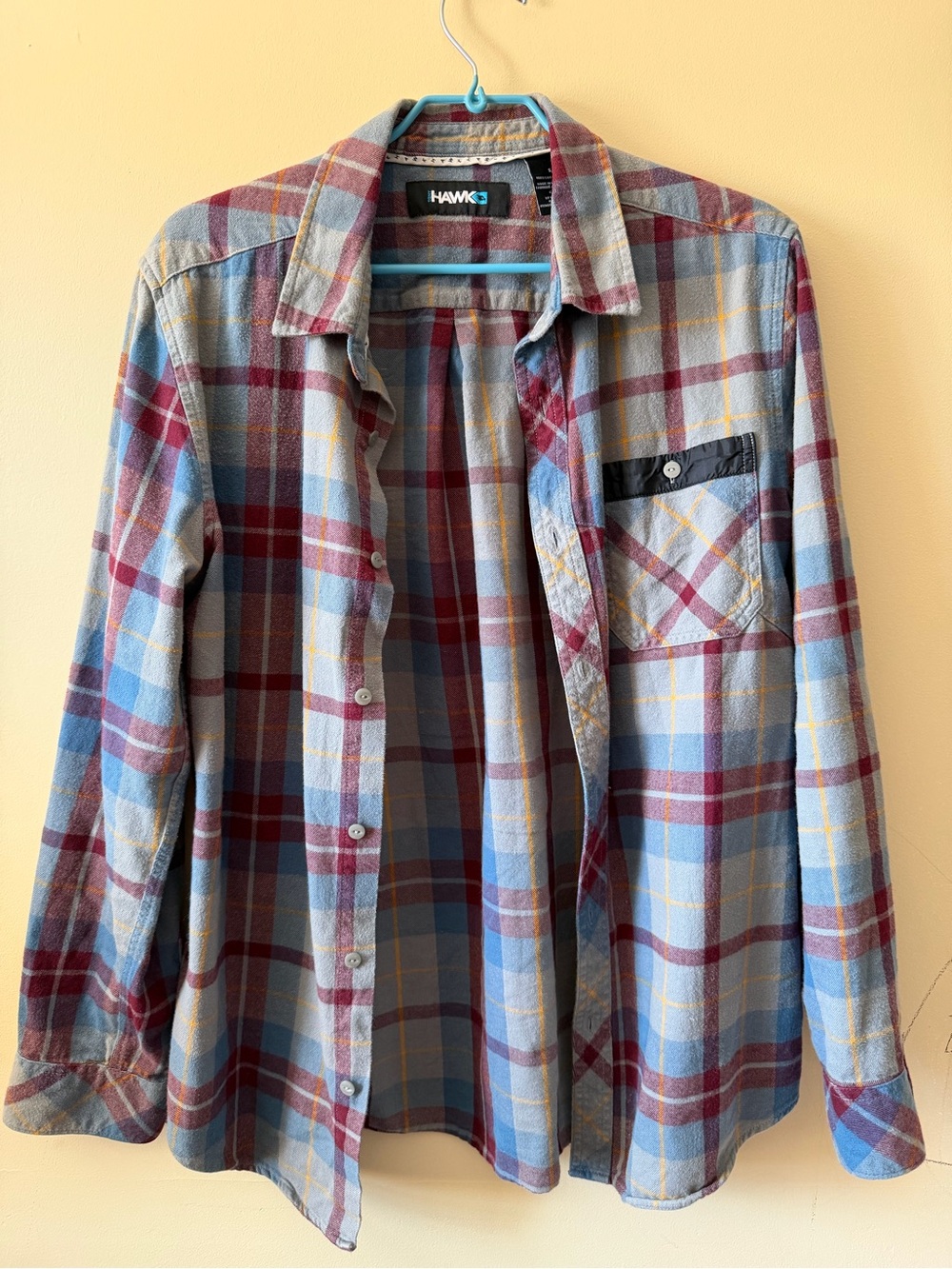 Tony Hawk 100% cotton Flannel  Light Blue and Burgundy Plaid Button-Down Shirt